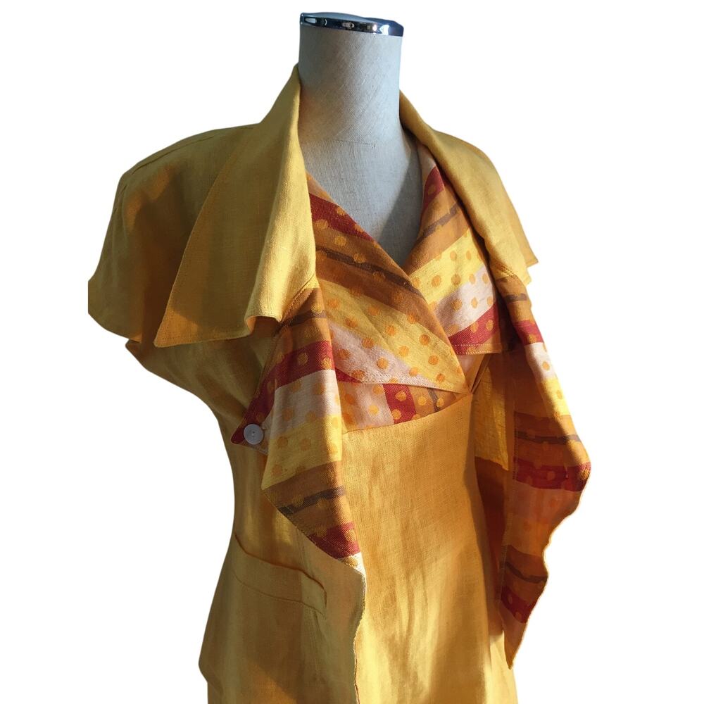 90's Yellow Tan Orange Linen Dress & Blazer, Sammy Tiongson 2 Piece Set, Women 7